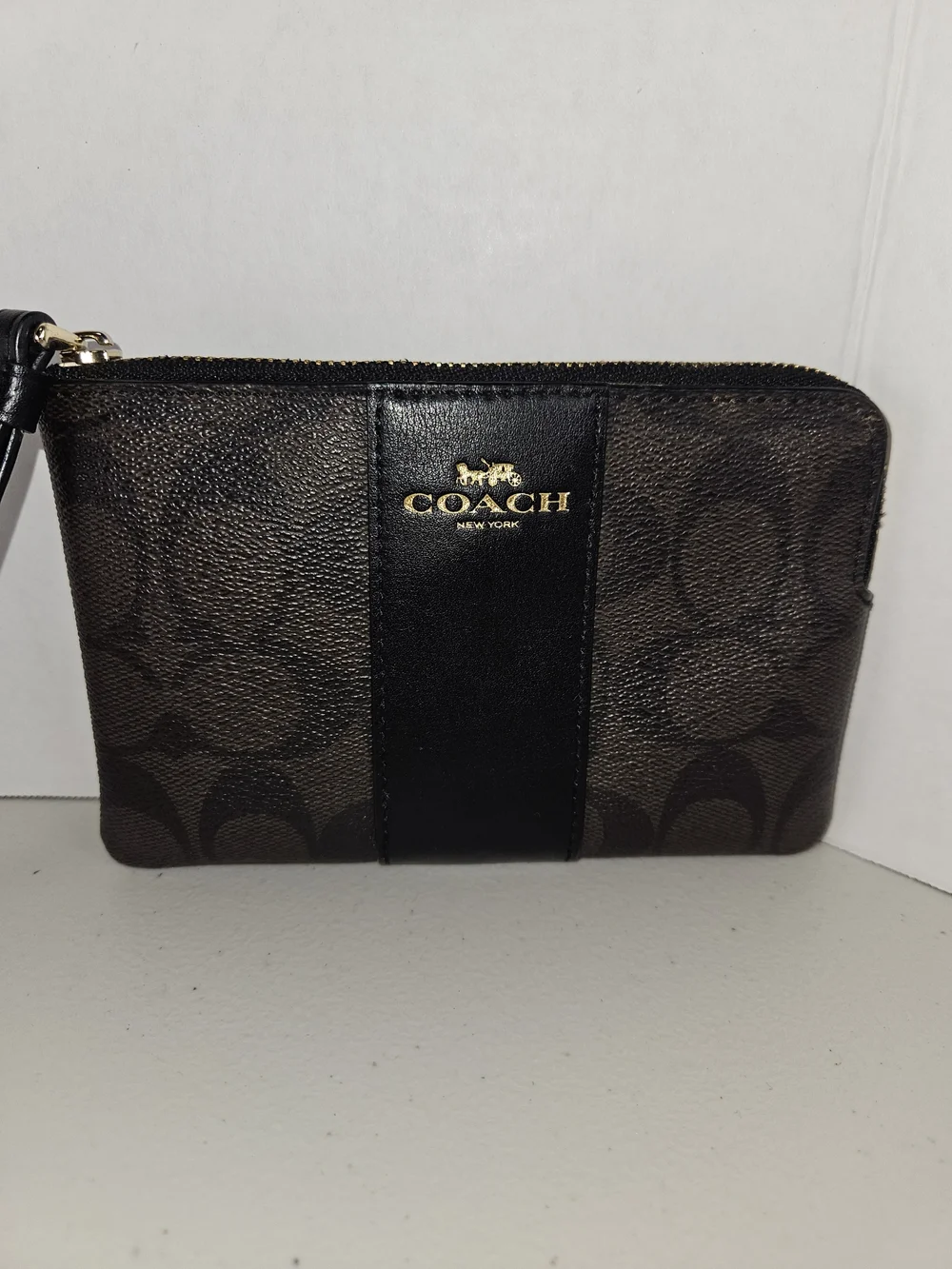 Coach Signature Logo Accordian Zip Wallet Brown Wristlet